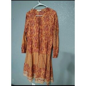Chelsea And Violet Bohemian Open Front Dress Long Sleeve Women's S 100% Cotton
